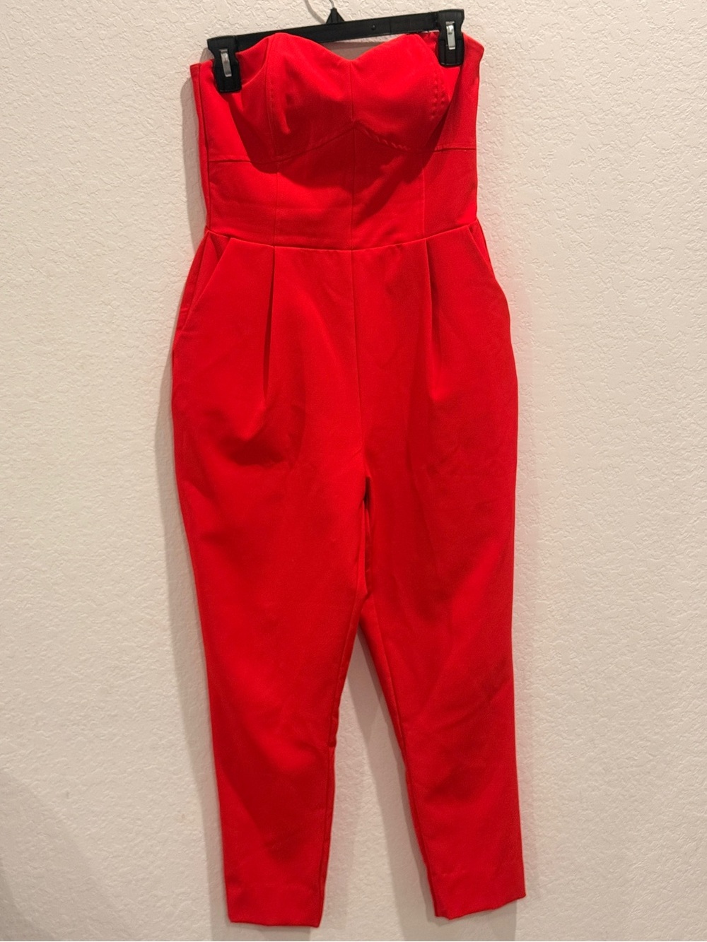Adelyn Rae Red Strapless Tailored Jumpsuit